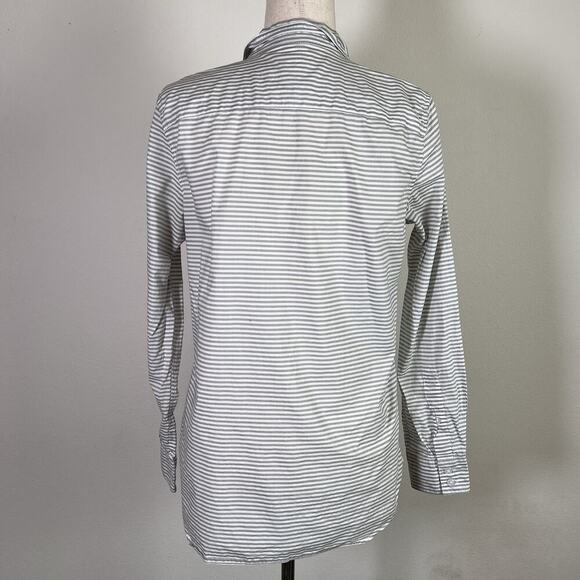 Garnet Hill Button Up Shirt Women's 8 Organic Cotton Striped White/Grey Collared - Picture 4 of 15